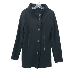 Anika Lena Skarstrom Paris Black Wool Linen Coat Jacket Knit Details EUC Size 38